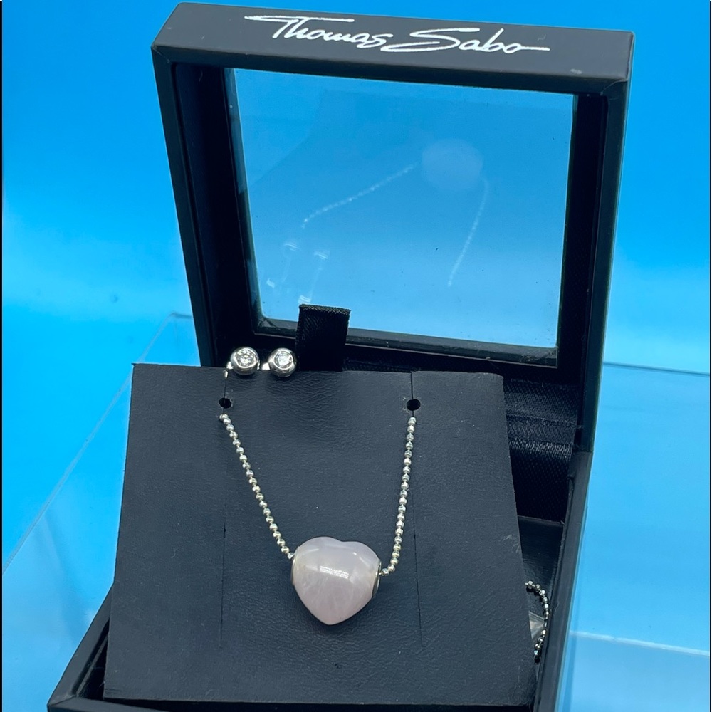 Thomas Sabo Rose Quartz Necklace and Earrings Set.